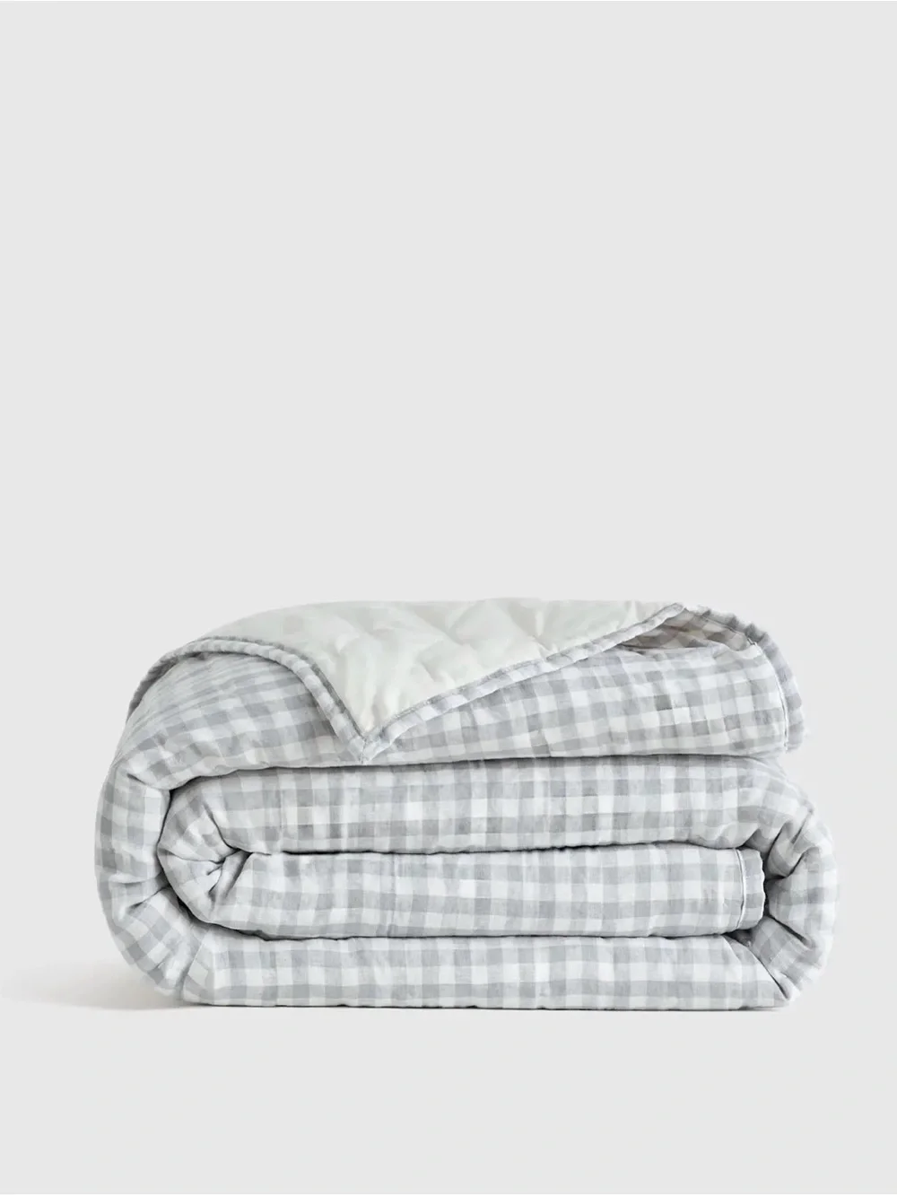 Light Blue Full/Queen Linen Gingham Quilt - Retail $170